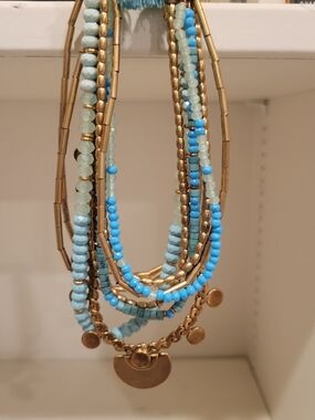Stella & Dot Blue and Gold Multi-Strand Beaded Necklace